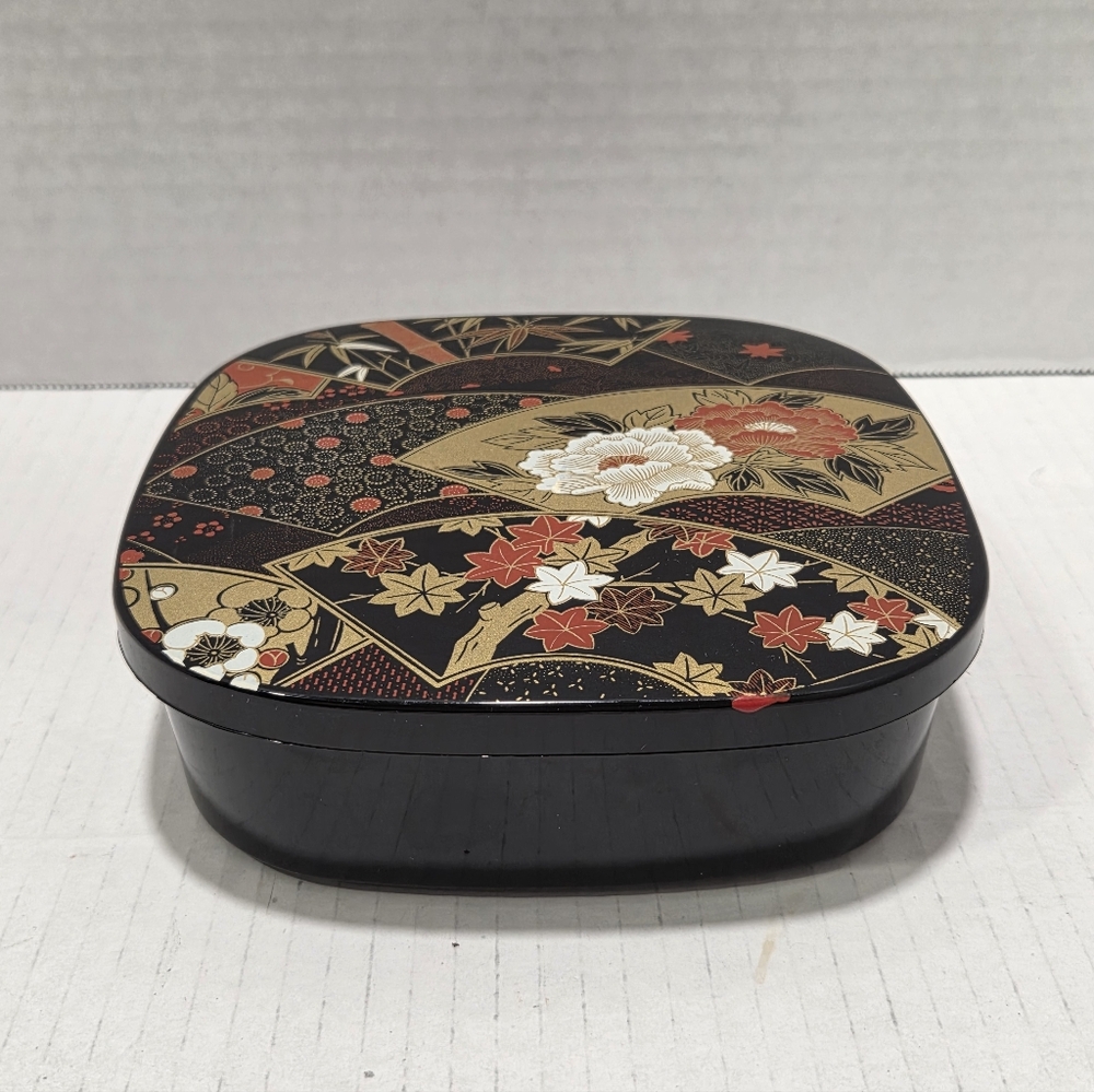 Yamanaka Japan Vintage Floral Fan Laquerware Bento Box - Picture 2 of 14